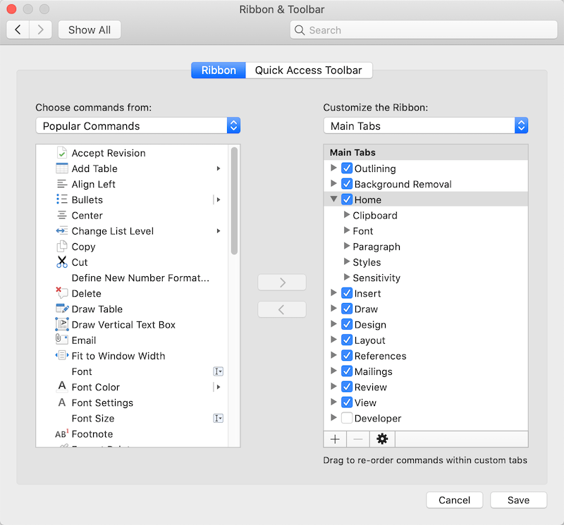 developer tab for word on mac